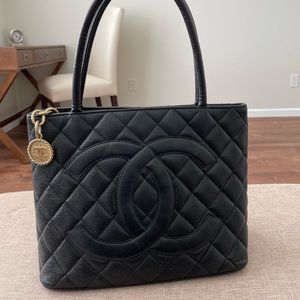 Black Chanel caviar medallion tote